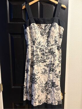 Black and White Floral Sundress with Square Neck